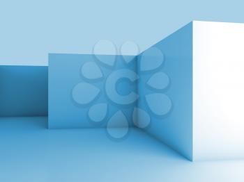 Abstract architectural 3d background with light blue empty room interior