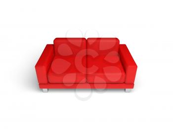 Red sofa isolated on white empty interior background, 3d illustration