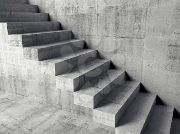 Abstract concrete interior fragment, cantilevered stairs on the wall, 3d illustration