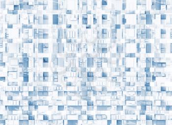 Abstract blue and white geometric technical background texture, chaotic square pattern