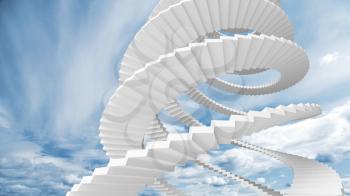 White spiral stairs goes in the cloudy sky