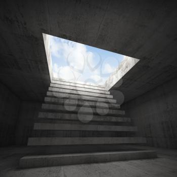 Stairway to heaven, abstract empty dark concrete 3d illustration interior background