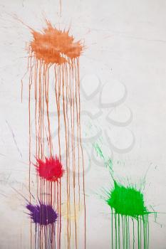 Abstract background texture, colorful paint splashes on white wall