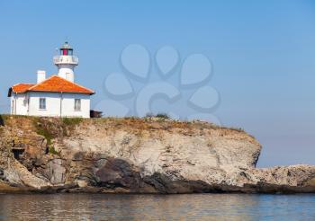 White lighthouse on St. Anastasia Island. Black Sea, Bulgaria