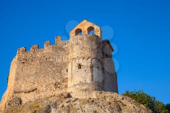 Medieval stone castle on the rock in Spain. Main landmark of Calafell town