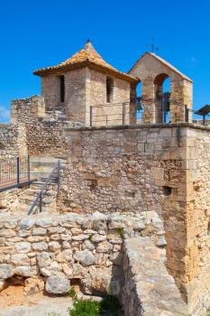 Medieval castle exterior, ancient Calafell town, Spain. Vertical photo