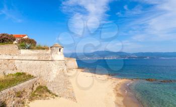 Ajaccio, La Citadelle. Old stone fortress on the sandy sea cost. Corsica, France. Popular touristic landmark