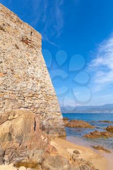 Ajaccio, La Citadelle. Old stone fortress wall on the sea cost. Corsica, France. Popular touristic landmark