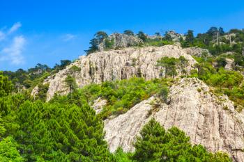 Mountains, trees and sky. Corsica, France, Natural landscape of Ospedale region