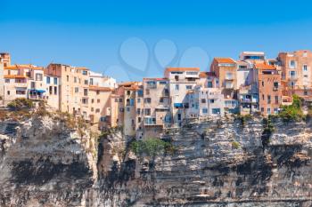 Old living houses on the cliff. Bonifacio, Corsica island, France