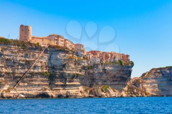 Old houses and fortress on the cliff. Bonifacio, Corsica island, France