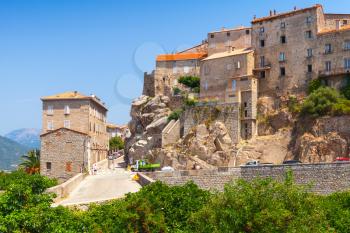 Living houses on the hill .Old town landscape, Sartene, South Corsica, France