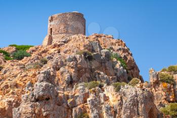 Ancient Genoese tower on Capo Rosso, Corsica island, France