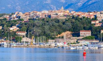 Porto-Vecchio, coastal cityscape with yachts and boats, Corsica island, France