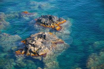 Coastal rocks in Mediterranean Sea, Corsica island, Ajaccio region