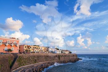 Coastal cityscape of Forio of Ischia, a town in the Metropolitan City of Naples, Italy