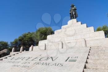 Ajaccio, France - July 7, 2015: Memorial with statue of Napoleon Bonaparte as First emperor of France, Ajaccio, island of Corsica