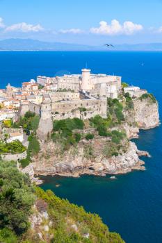 Aragonese-Angevine Castle in old town of Gaeta, Italy. Vertical photo