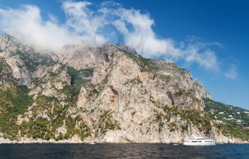 Coastal landscape, rocks and cliffs of Capri island, Mediterranean Sea, Italy