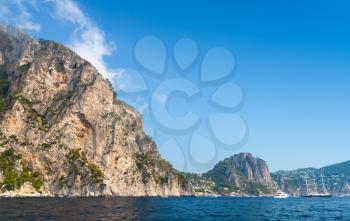 Coastal landscape, rocks of Capri island, Mediterranean Sea, Italy