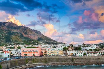 Coastal cityscape of Forio, Ischia, town in the Metropolitan City of Naples, Italy
