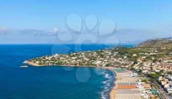 Mediterranean Sea coastal landscape. Wide public beach of Gaeta, Italy