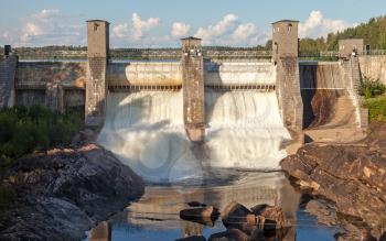Imatrankoski - hydroelectric power station dam in Imatra, Finland. Beginning of spillway