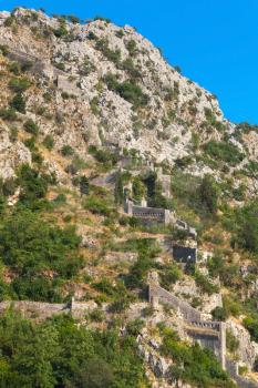 Ancient fortress on the Mountain in Kotor town, Montenegro