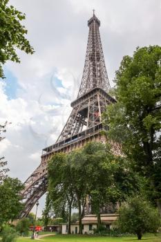 Eiffel Tower view from the garden, the most popular landmark of Paris, France