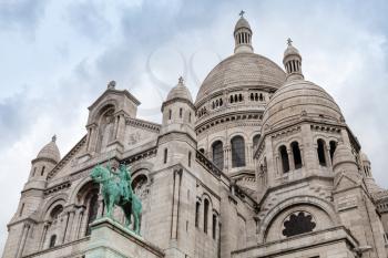 Sacre Coeur Basilica facade, large medieval cathedral, Basilica of Sacred Heart, popular landmark of Paris, France