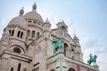 Sacre Coeur Basilica, large medieval cathedral, Basilica of Sacred Heart, popular landmark of Paris, France