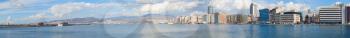 Super wide coastal cityscape panorama of Izmir city, Turkey, made of nine frames
