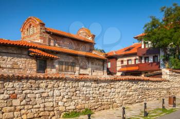 Street view of Nesebar, Bulgaria. Typical revival houses in the old town