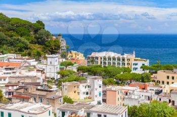 Cityscape of Lacco Ameno. Mediterranean Sea coast, bay of Naples, Ischia island, Italy