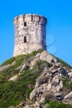 Tour Parata. Ancient Genoese tower on the rock of Sanguinaires peninsula near Ajaccio, Corsica island, France