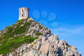 Tour Parata. Ancient Genoese tower on the top of Sanguinaires peninsula near Ajaccio, Corsica island, France