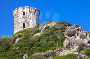 Tour Parata. Ancient Genoese tower on Sanguinaires peninsula near Ajaccio, Corsica island, France
