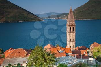  St. Nicholas Cathedral above Kotor Bay. Perast town, Montenegro