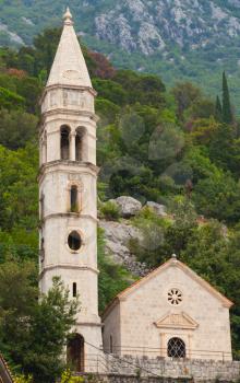 Ancient Venetian style church in Perast town, Kotor Bay, Montenegro