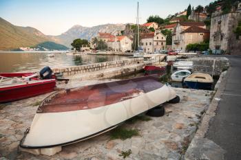 Fishing boats in Perast town.  Bay of Kotor, Montenegro