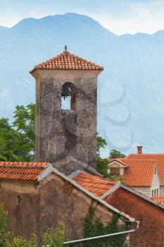 Ancient Orthodox Church tower in Perast. Bay of Kotor