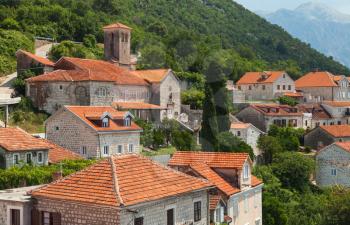 Perast town panoramic landscape, Kotor Bay, Montenegro