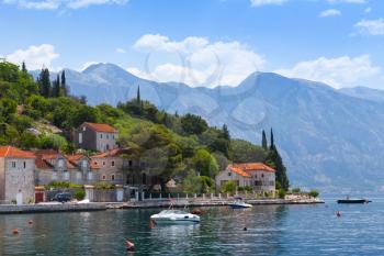 Perast town coastal landscape, Bay of Kotor, Montenegro