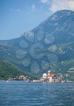 Bay of Kotor, Montenegro. Mountains and small island with old church