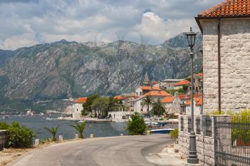 Coastal road in old Perast, Bay of Kotor, Montenegro