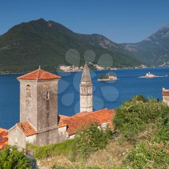 Ancient Churches in Perast town. Bay of Kotor, Montenegro