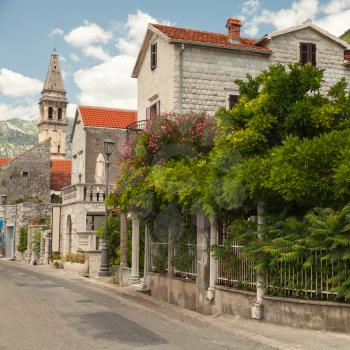 Main street of old coastal town Perast in Montenegro