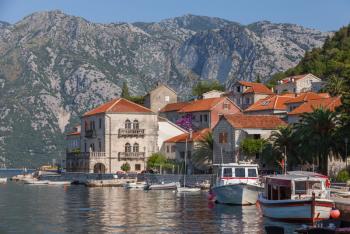 Perast town embankment, Bay of Kotor, Montenegro