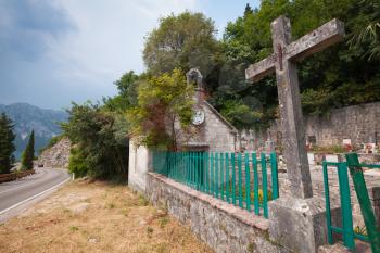 Small old Orthodox cemetery in Perast town, Montenegro