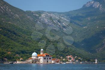 Bay of Kotor. Small Church on island Our Lady of the Rocks